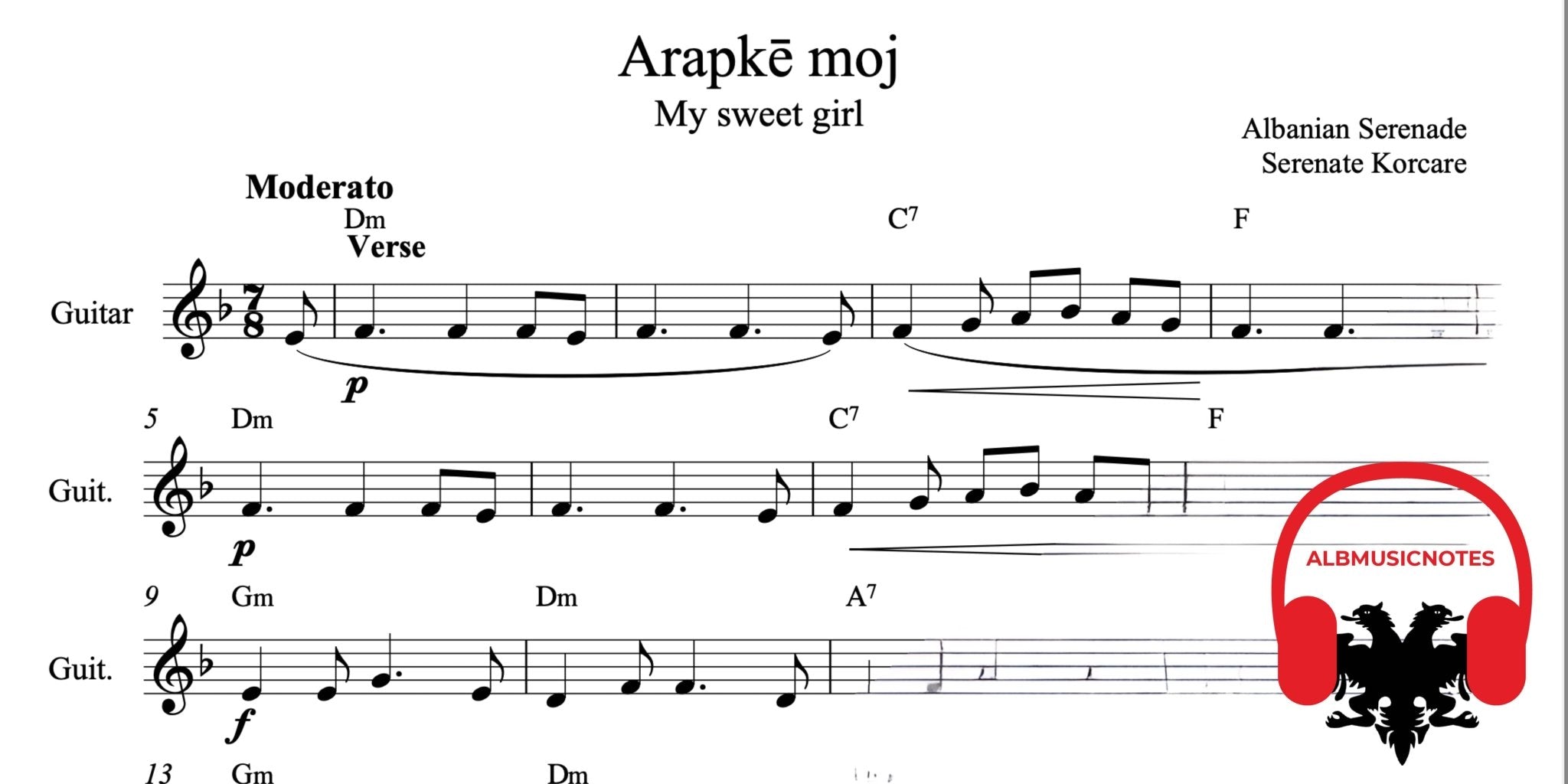 Arapke moj, Guitar sheet + Chords - Alb Music Notes