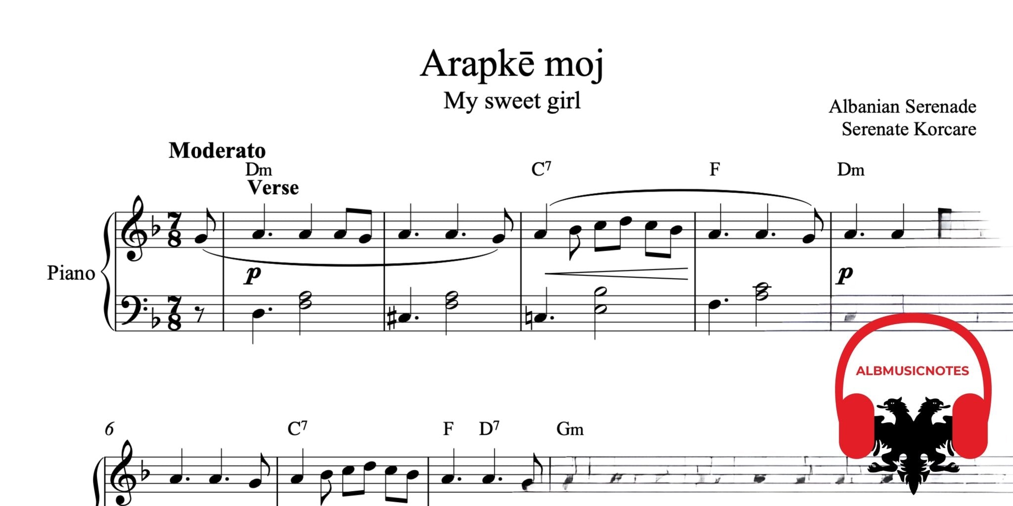 Arapke moj, Piano sheet + Chords - Alb Music Notes