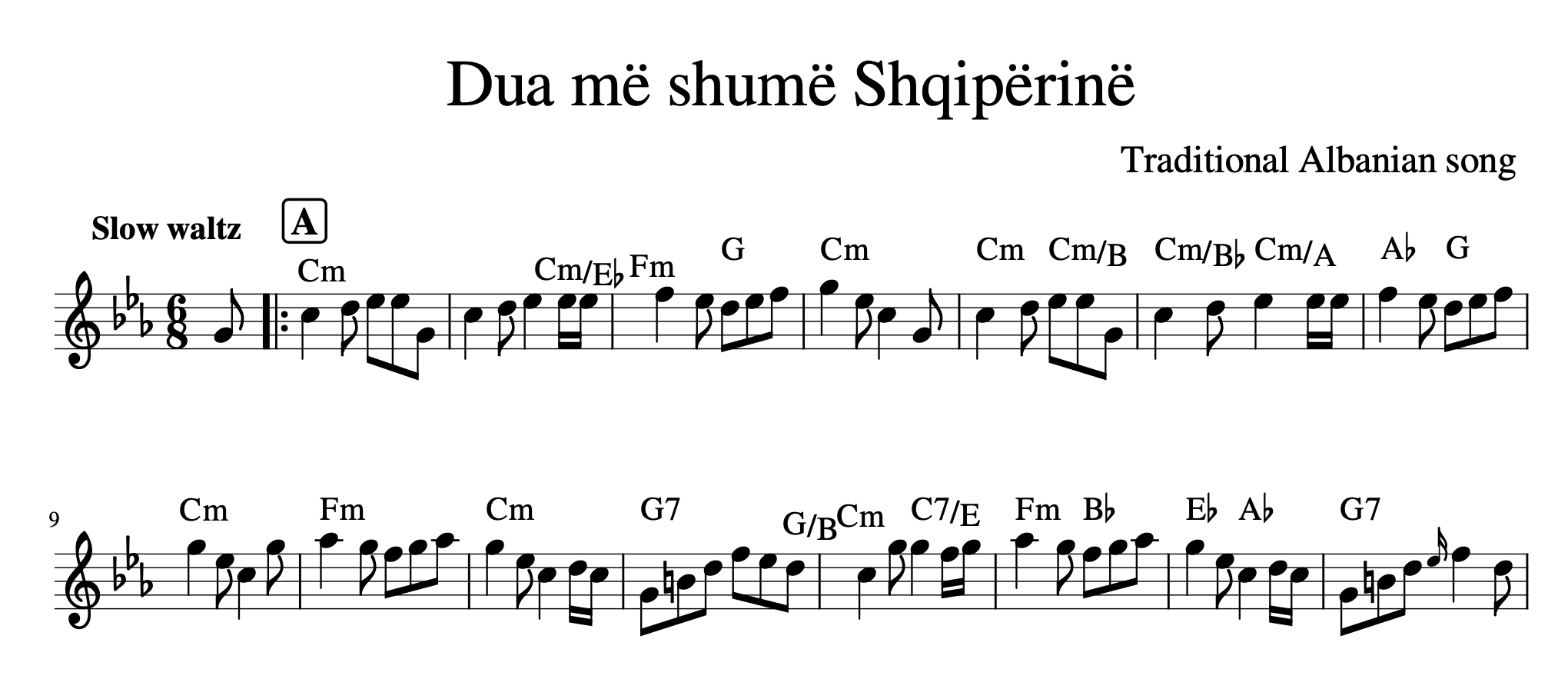 Dua më shumë Shqipërinë, Guitar sheet + chords - Alb Music Notes