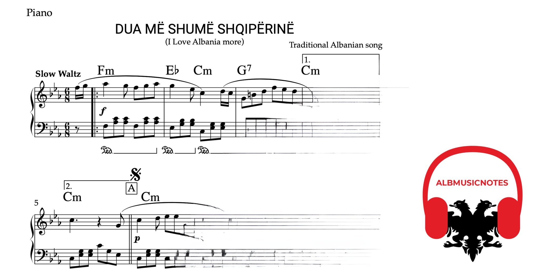 Dua me shume Shqiperine, Piano sheet + chords - Alb Music Notes