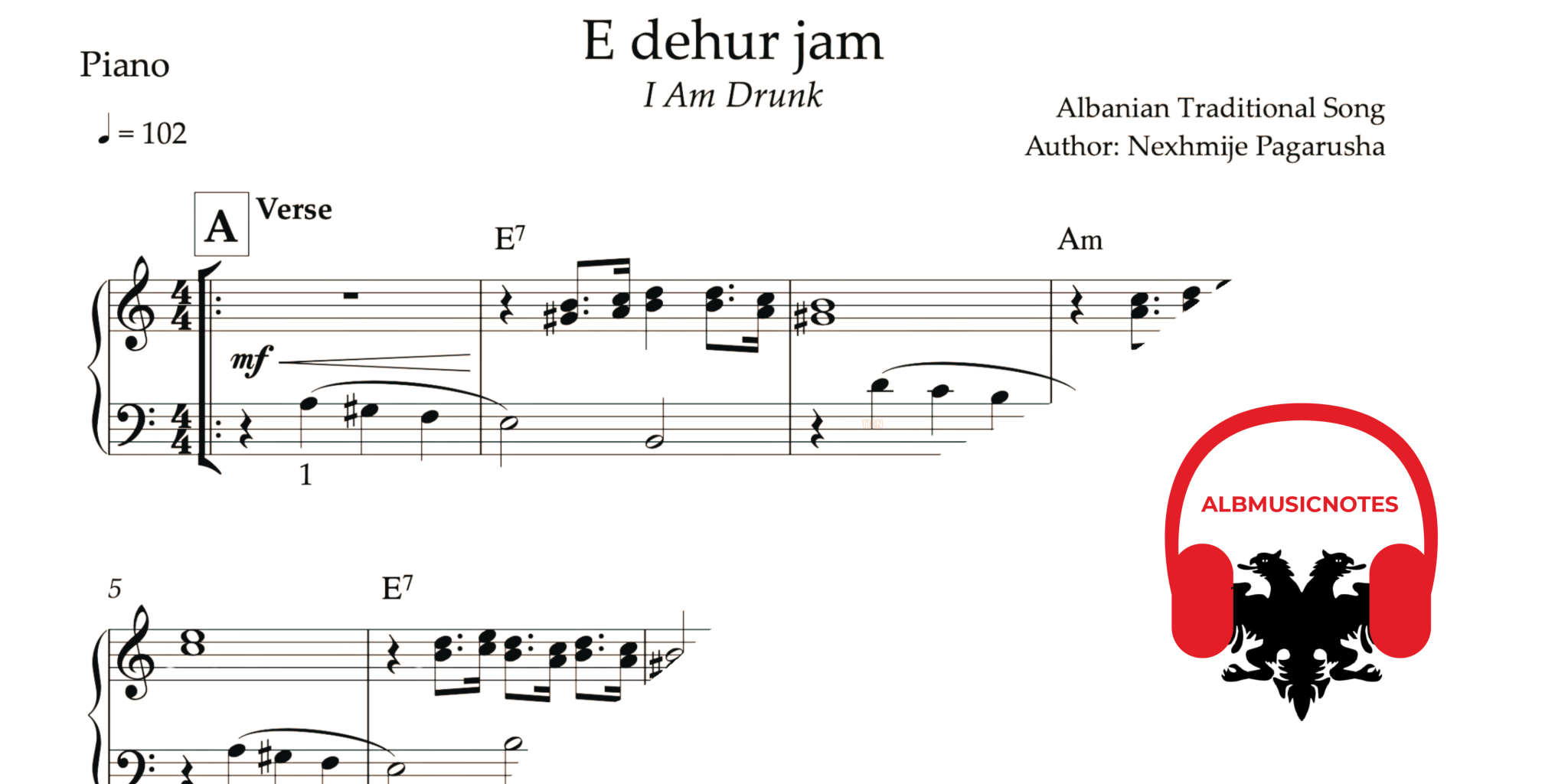 E dehun jam, Piano sheet + chords - Alb Music Notes