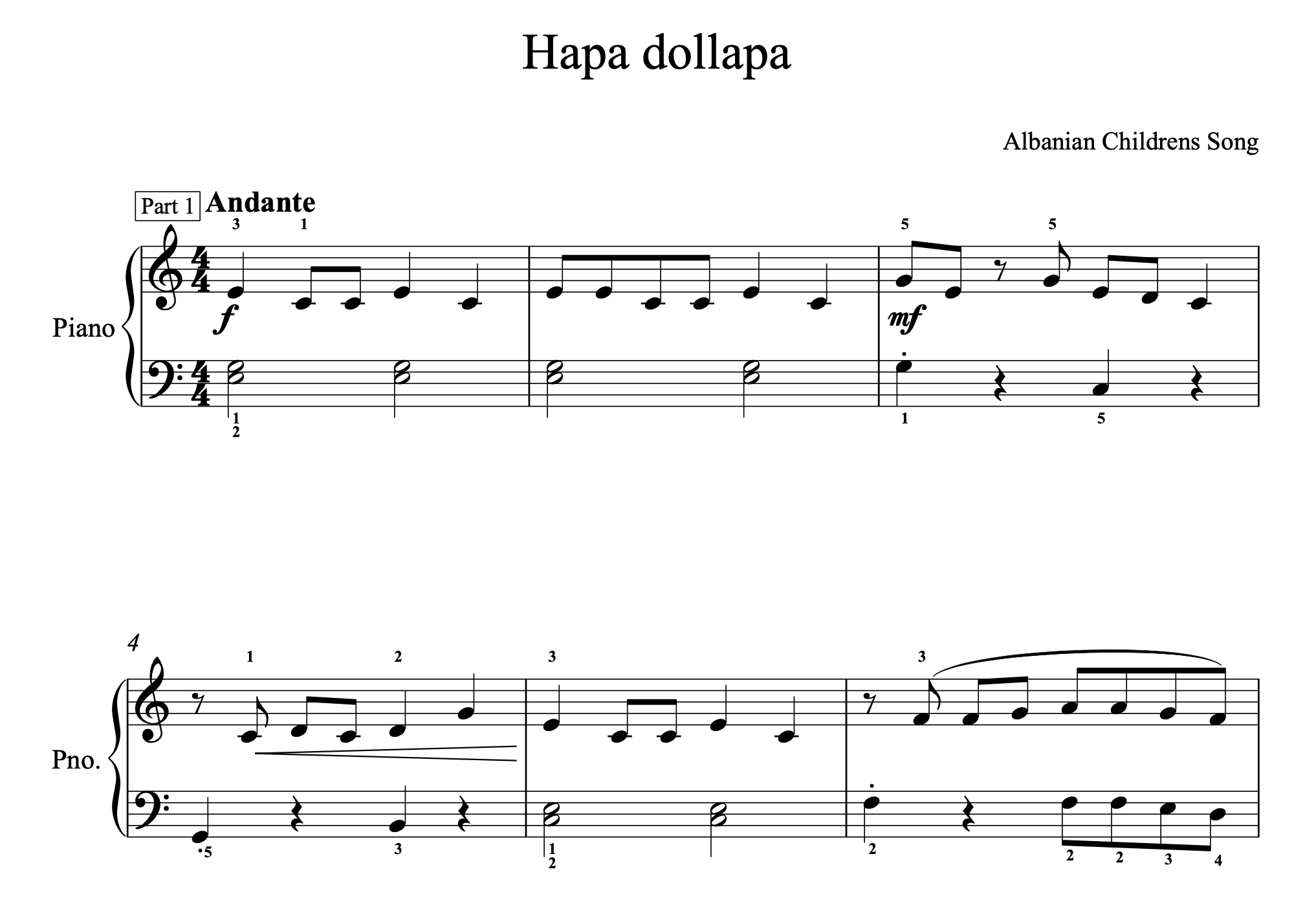 Hapa dollapa, Piano sheet - Alb Music Notes