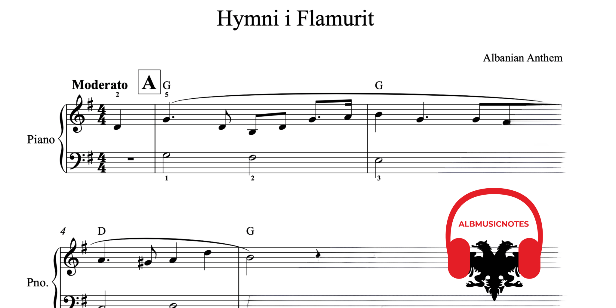 Hymni i Flamurit, Piano sheet + chords - Alb Music Notes