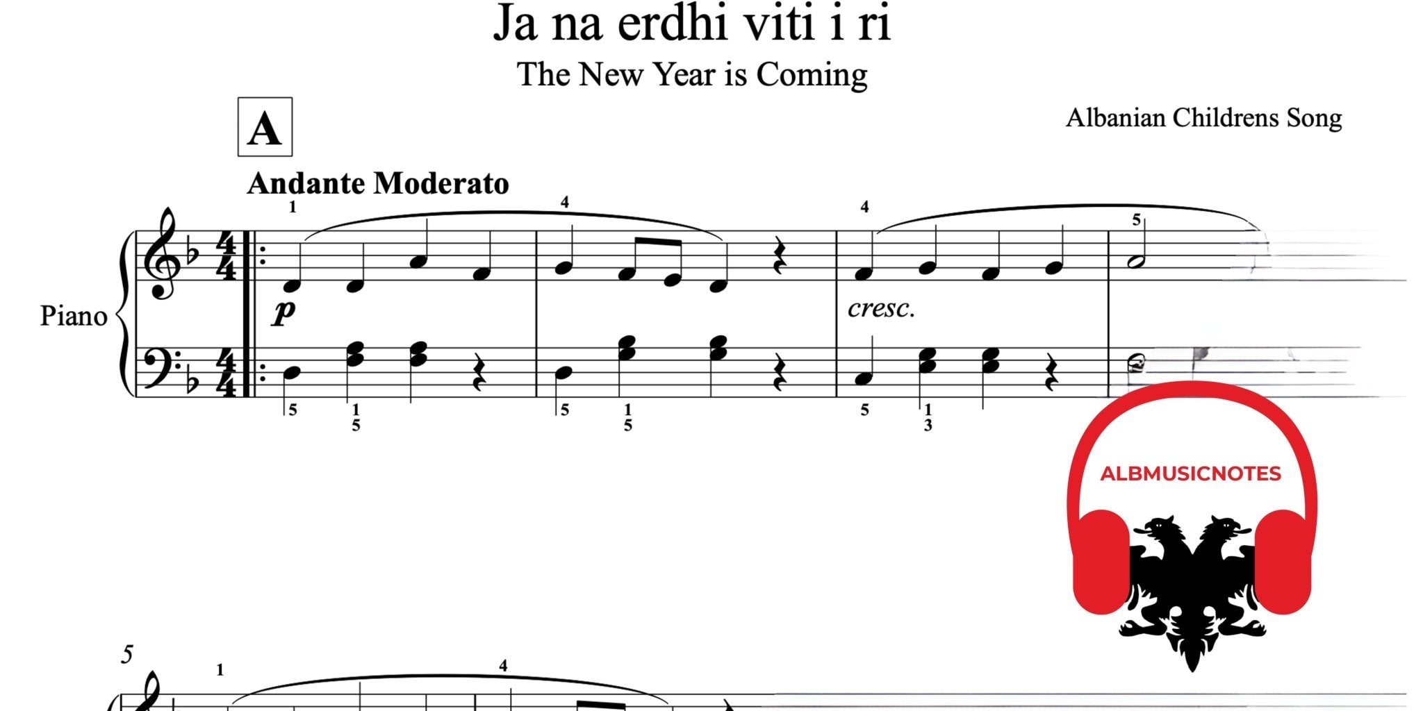 Ja na erdhi viti i ri, Piano sheet - Alb Music Notes