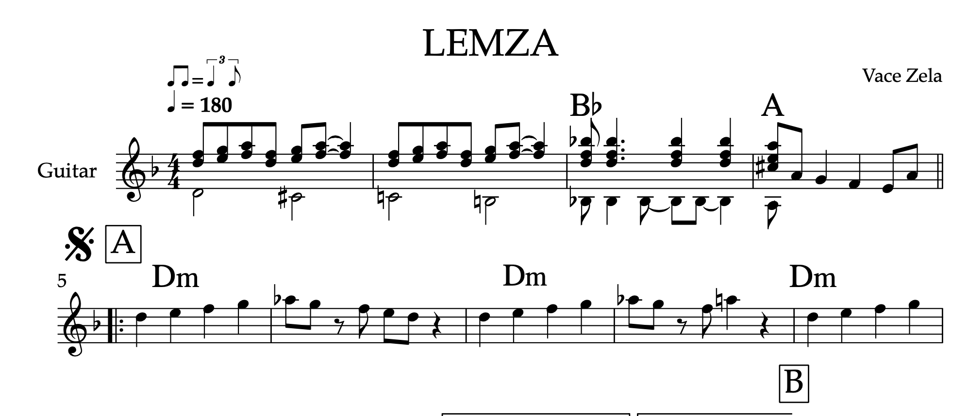 Lemza, Guitar sheet + chords - Alb Music Notes