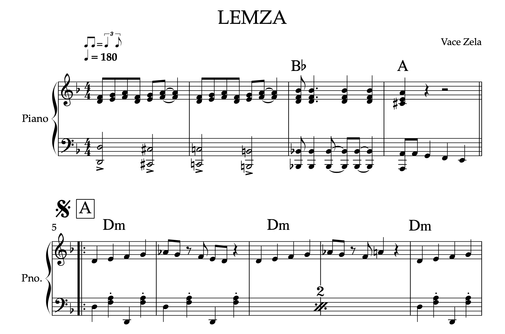 Lemza, Piano sheet + chords - Alb Music Notes