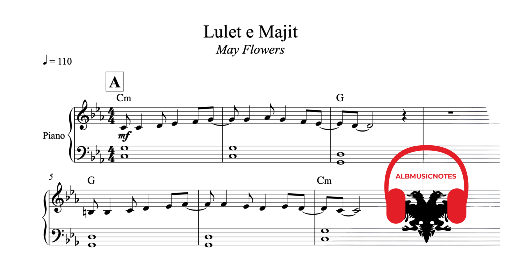 Lulet e majit, Piano sheet + chords - Alb Music Notes