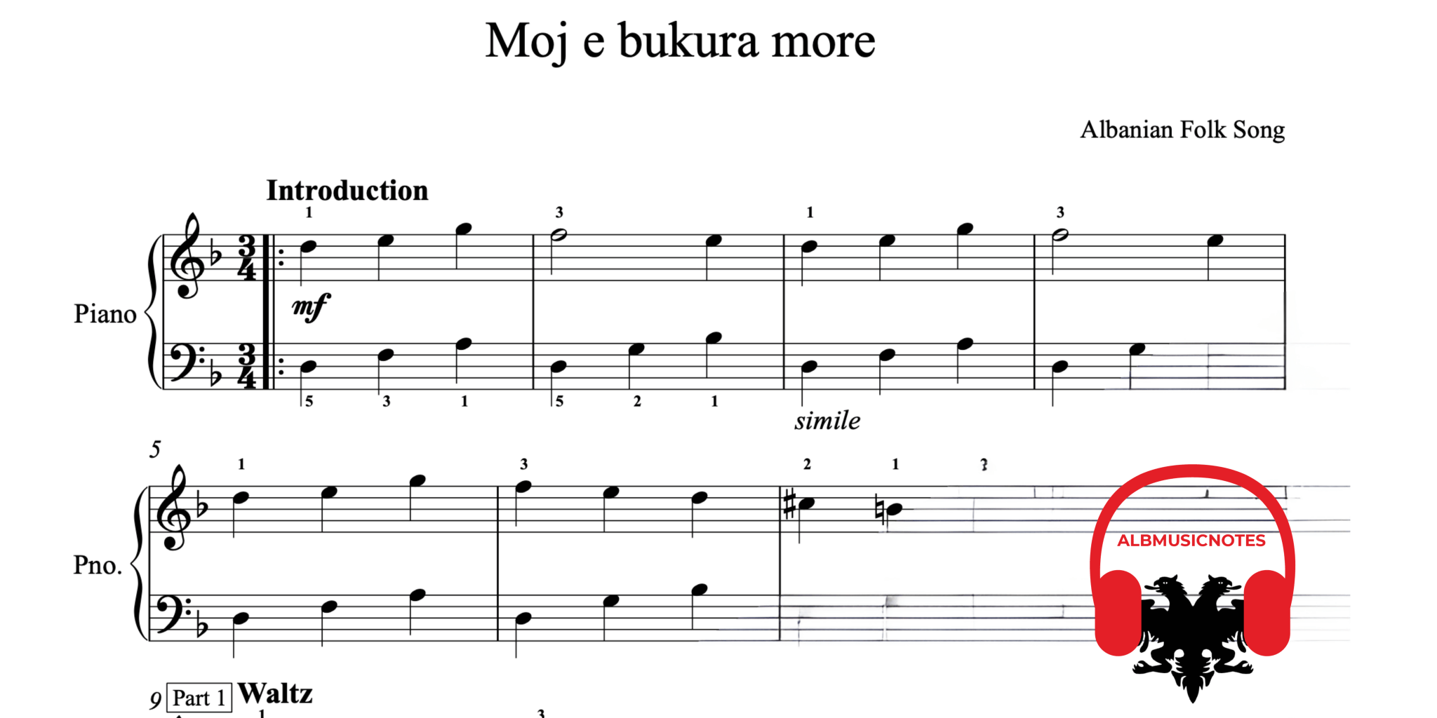 Moj e bukura more, Piano sheet + chords – Alb Music Notes