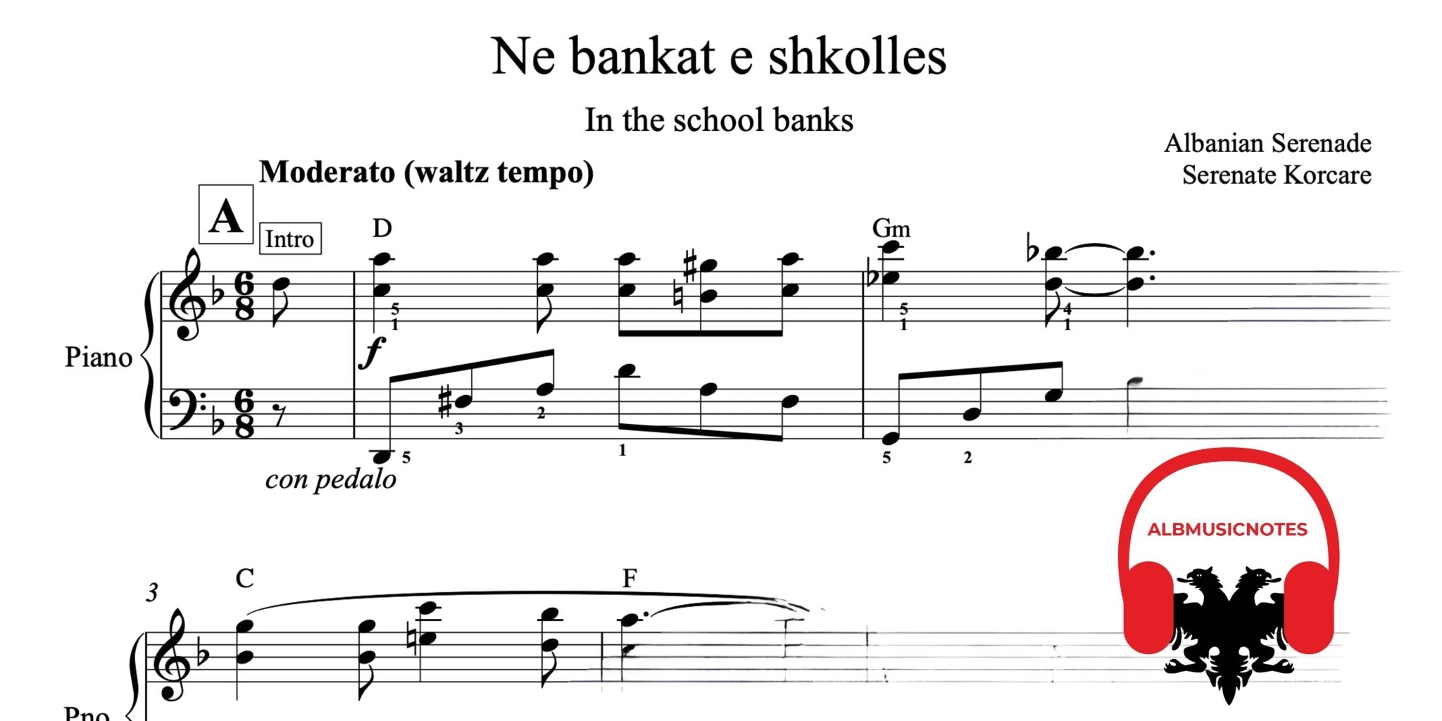 Ne bankat e shkolles, Piano sheet + chords - Alb Music Notes