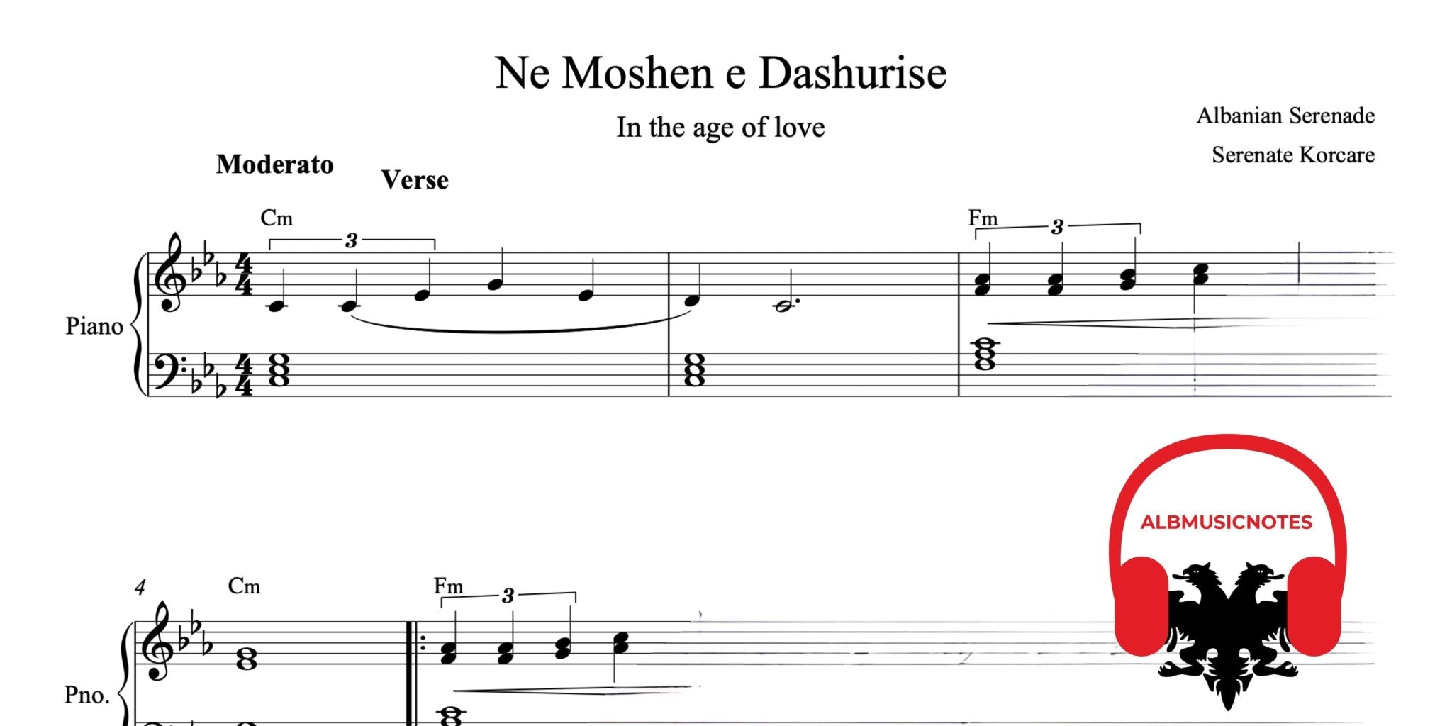 Ne moshen e dashurise, Piano sheet + chords - Alb Music Notes