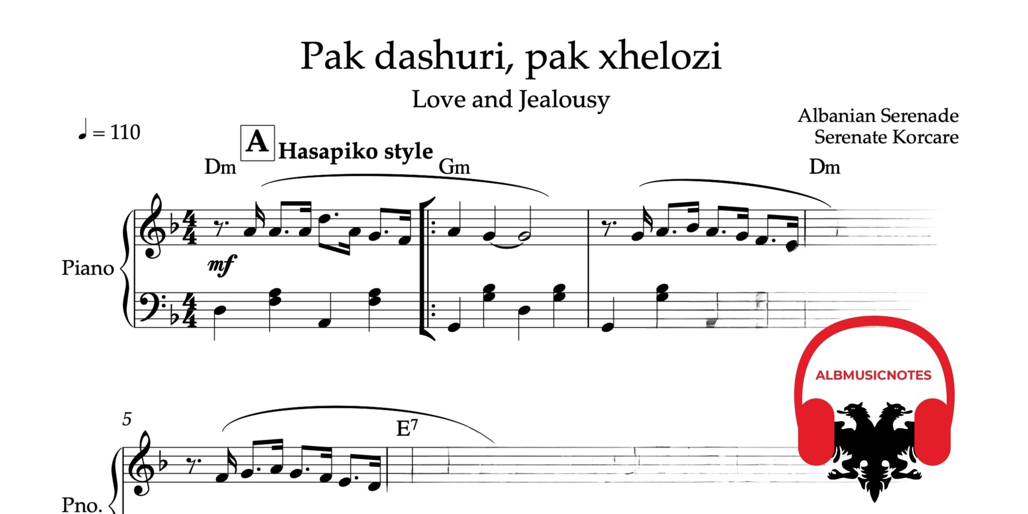 Pak dashuri, pak xhelozi, Piano sheet + chords - Alb Music Notes