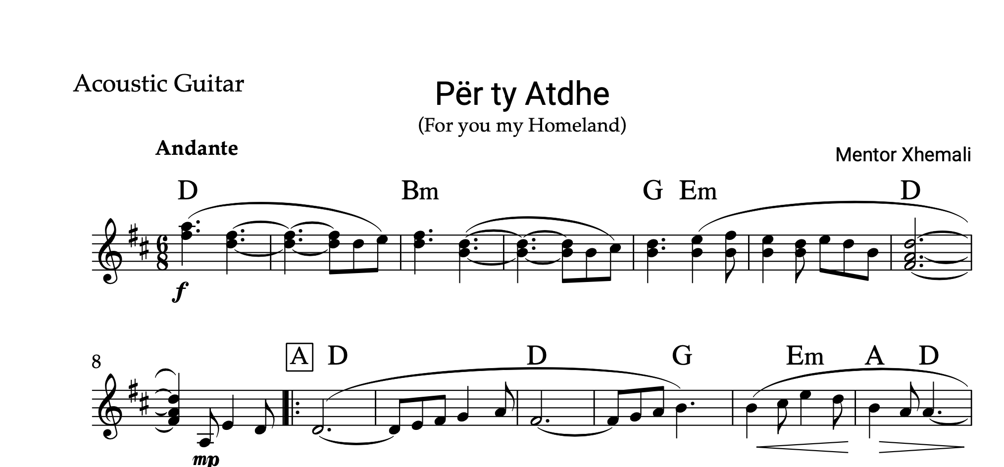 Per ty atdhe - Guitar sheet + Chords - Alb Music Notes