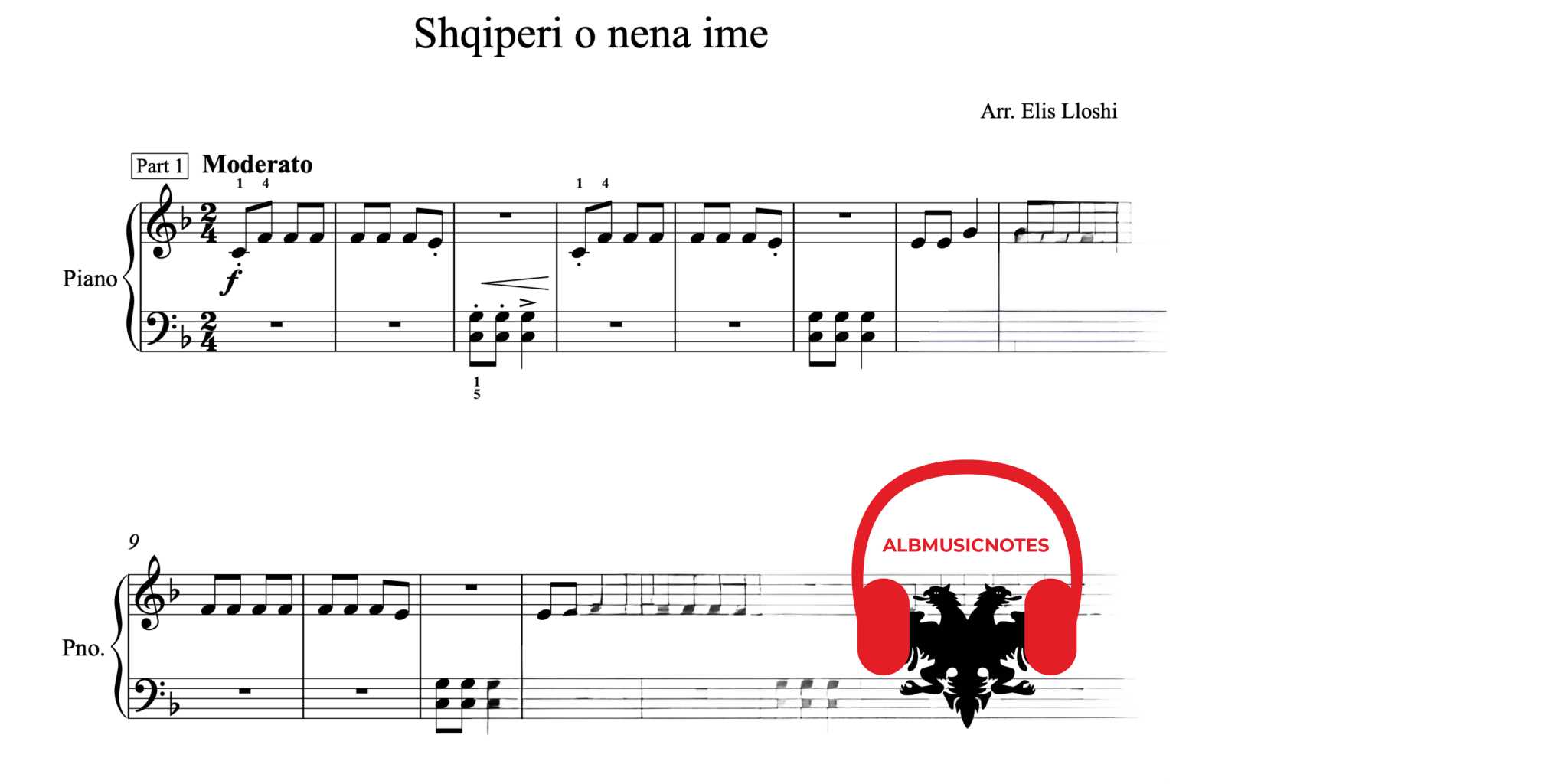 Shqiperi o nena ime, Piano sheet + chords - Alb Music Notes