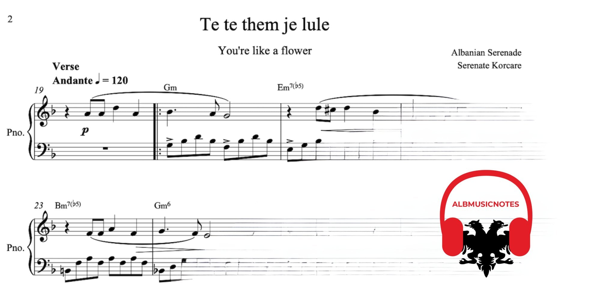 Te Te Notes Te te them je lule, Piano sheet + Chords – Alb Music Notes