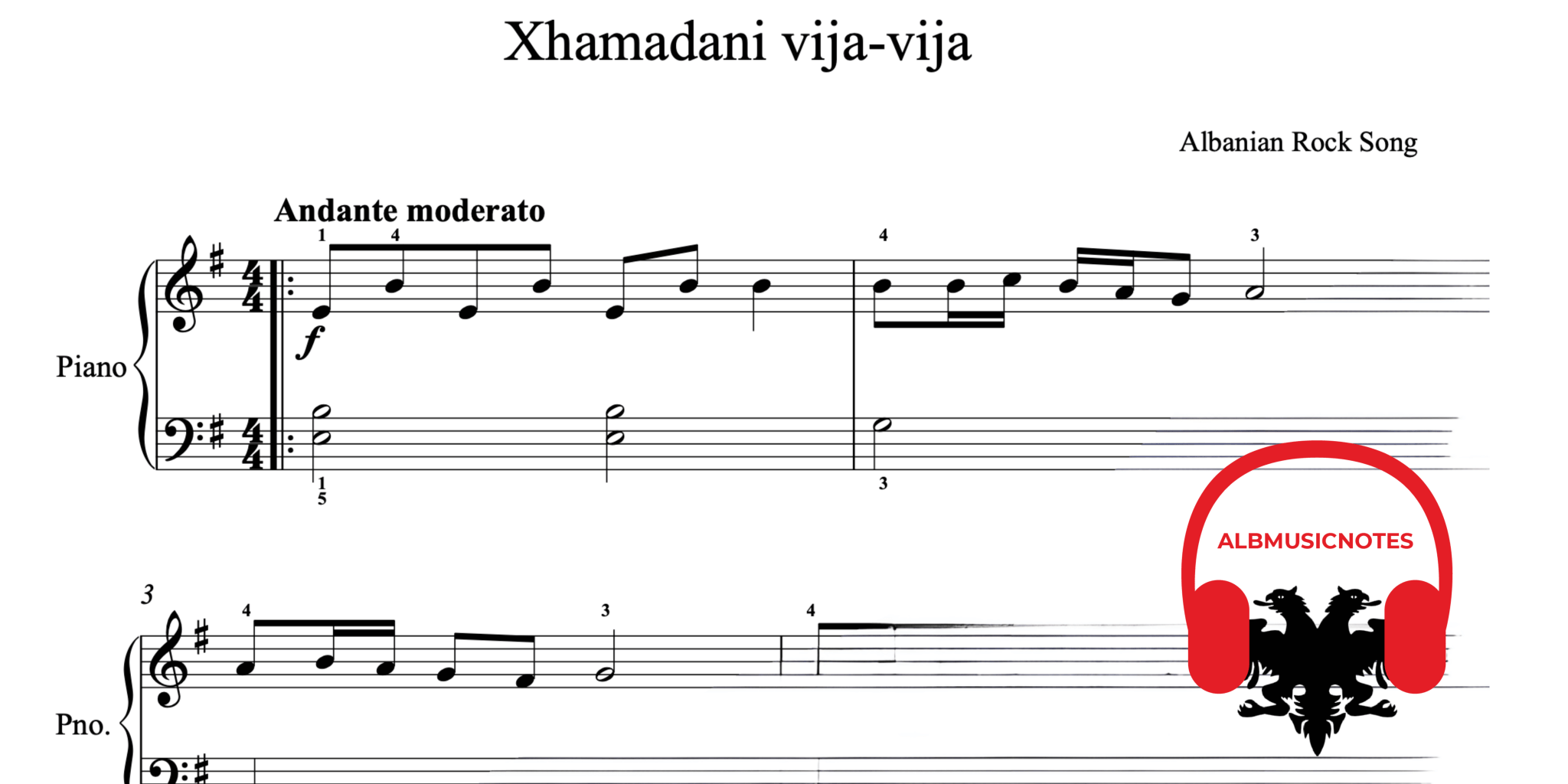 Xhamadani vija-vija, Piano sheet + Chords - Alb Music Notes