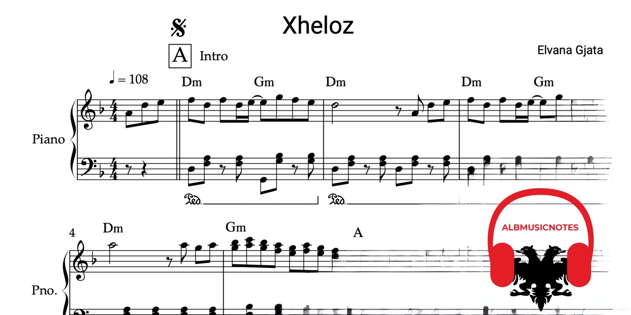 Xheloz, Piano sheet + chords - Alb Music Notes